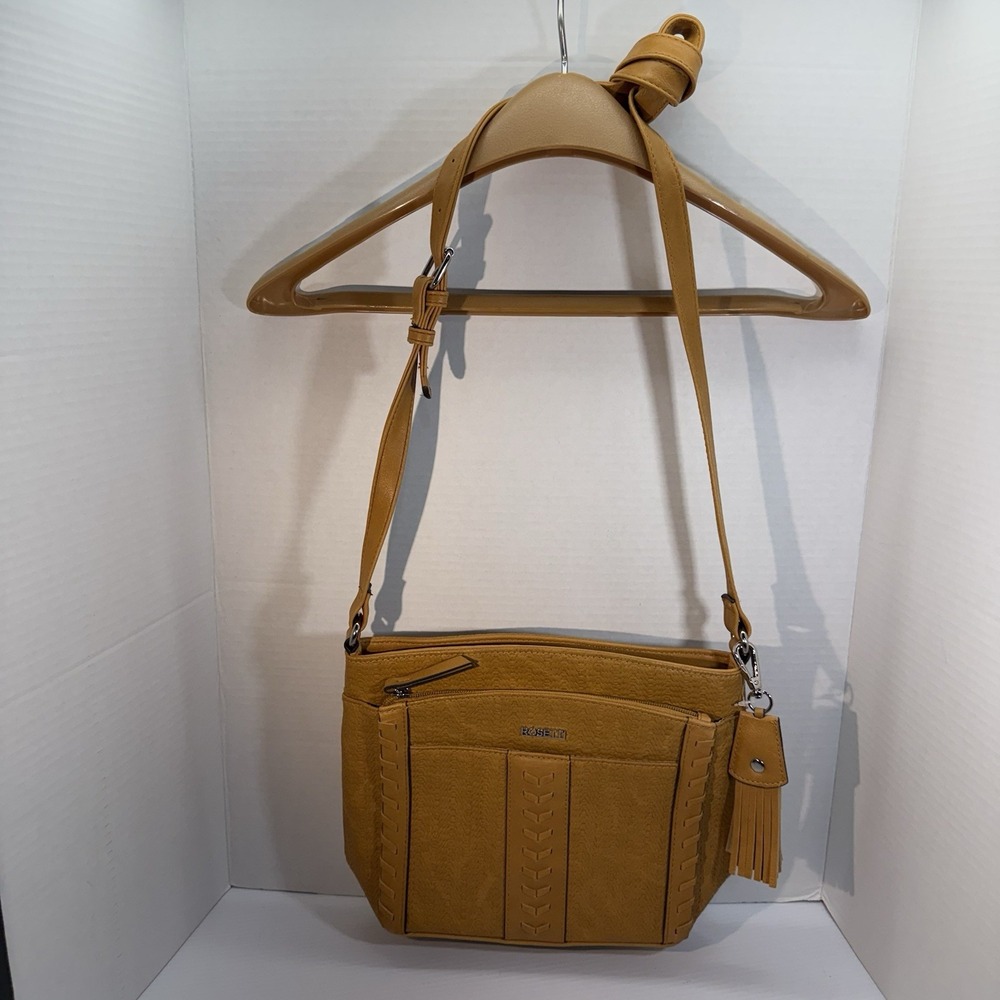 Rosetti Tan Shoulder Bag Faux Leather Zip Compartments Everyday Hobo Purse